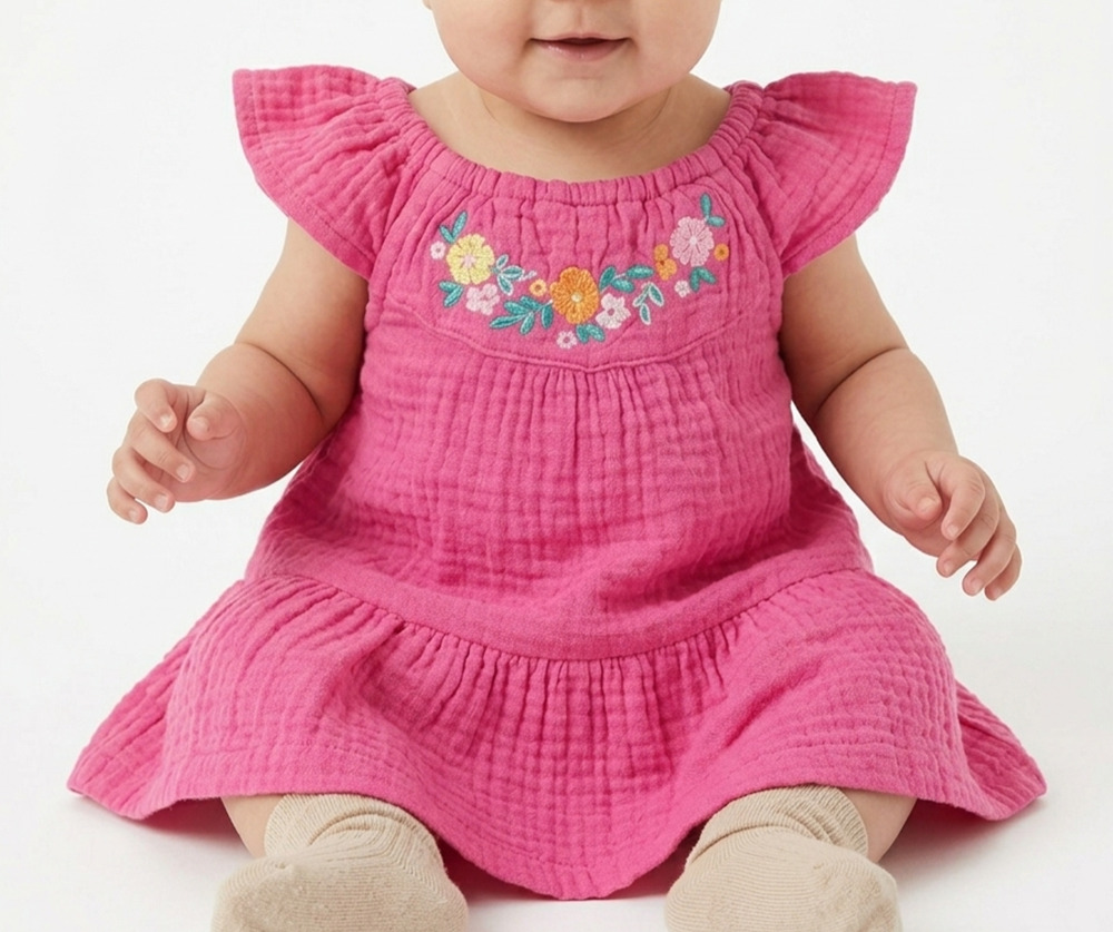 First Impressions Baby Girl Floral Embroidered Dress Pink 12 Months Gauze NWT